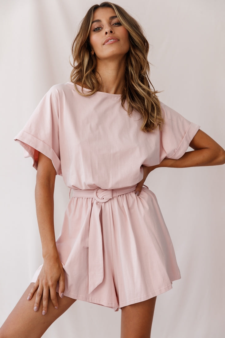 Chelsea Belted T-Shirt Romper Blush by Selfie Leslie