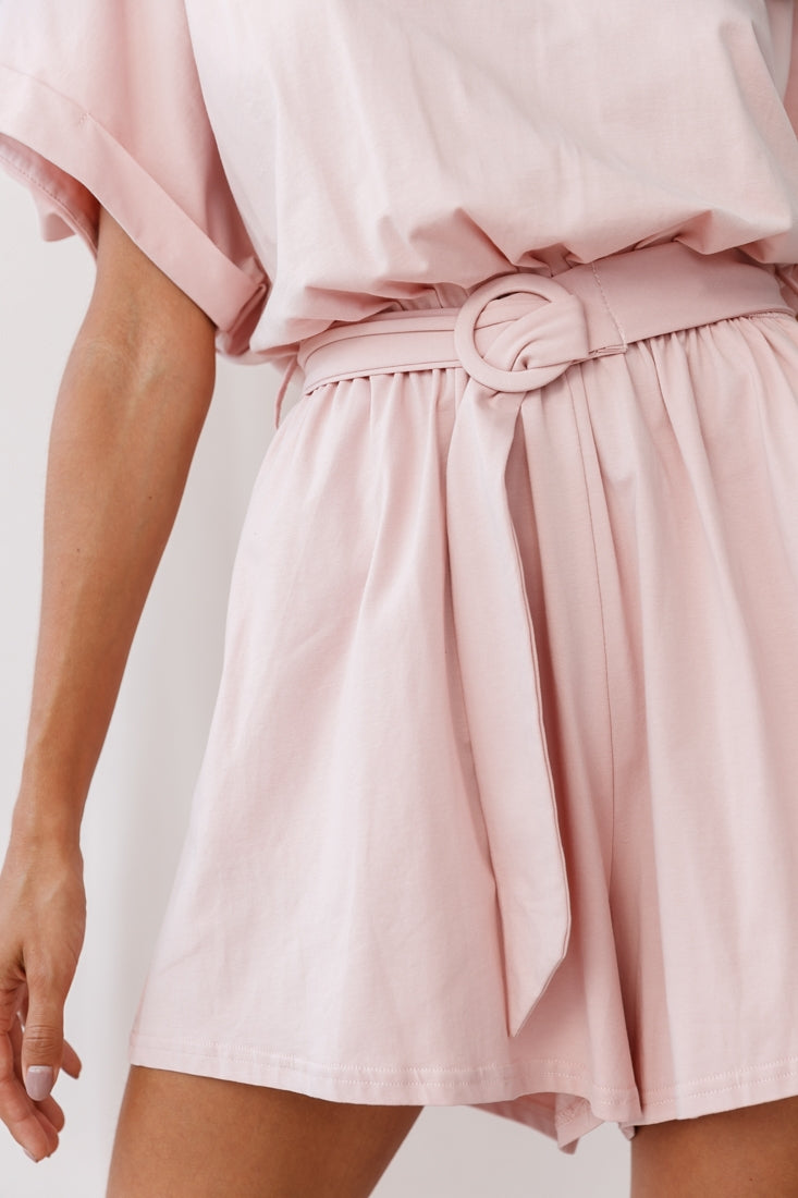 Chelsea Belted T-Shirt Romper Blush by Selfie Leslie