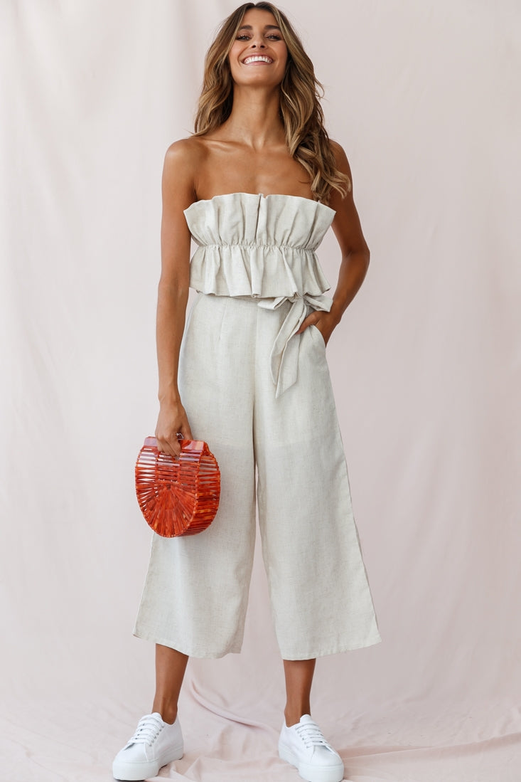 Thea Ruffle Crop Top Jumpsuit Natural by Selfie Leslie