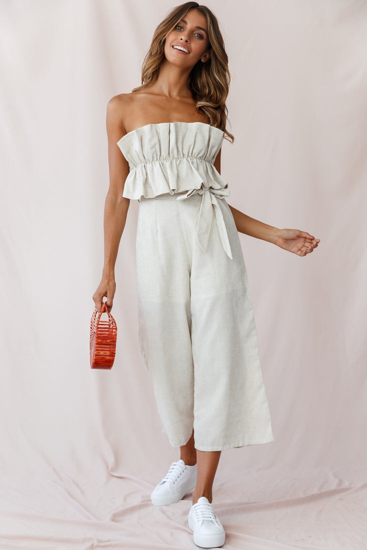 Thea Ruffle Crop Top Jumpsuit Natural by Selfie Leslie