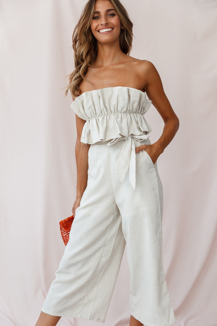 Thea Ruffle Crop Top Jumpsuit Natural by Selfie Leslie