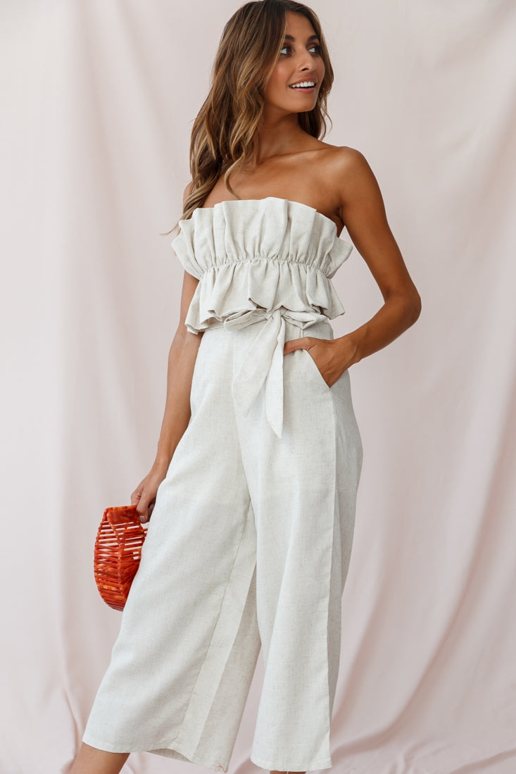Thea Ruffle Crop Top Jumpsuit Natural by Selfie Leslie