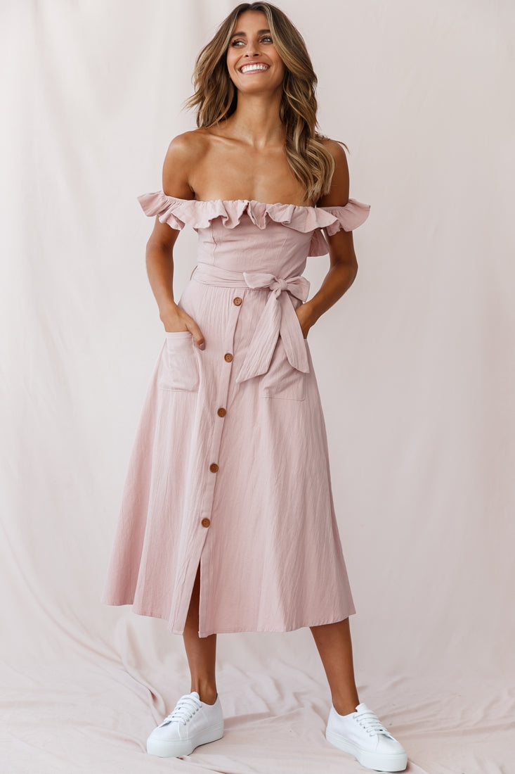 Matisse Off-Shoulder Placket Dress Blush by Selfie Leslie