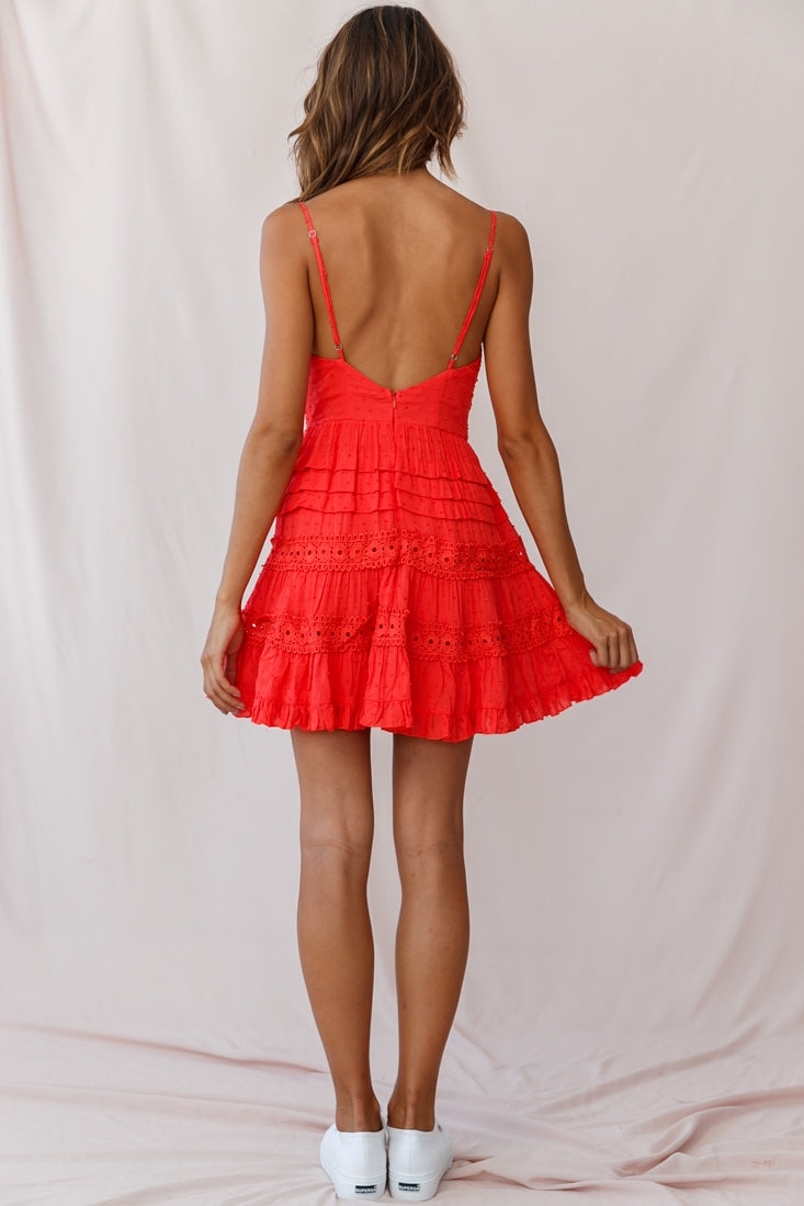 Riley Deep V-Neckline Ruffle Detail Dress Red by Selfie Leslie