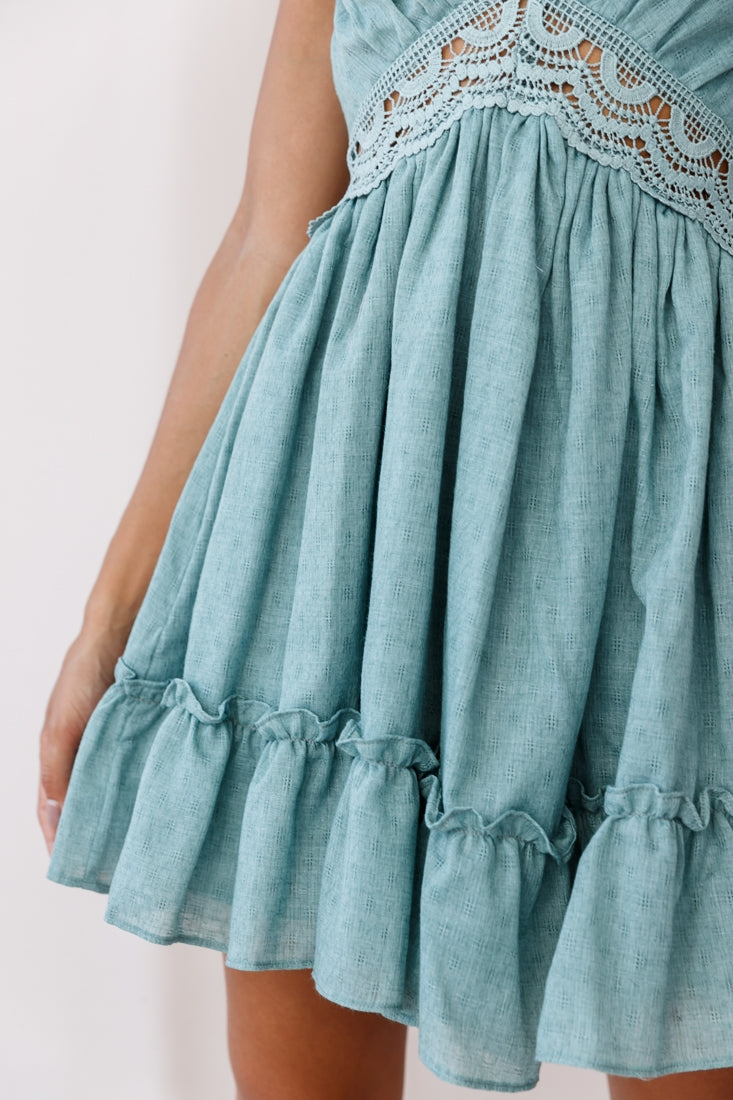Maple Embroidered Trim Halterneck Dress Sage by Selfie Leslie