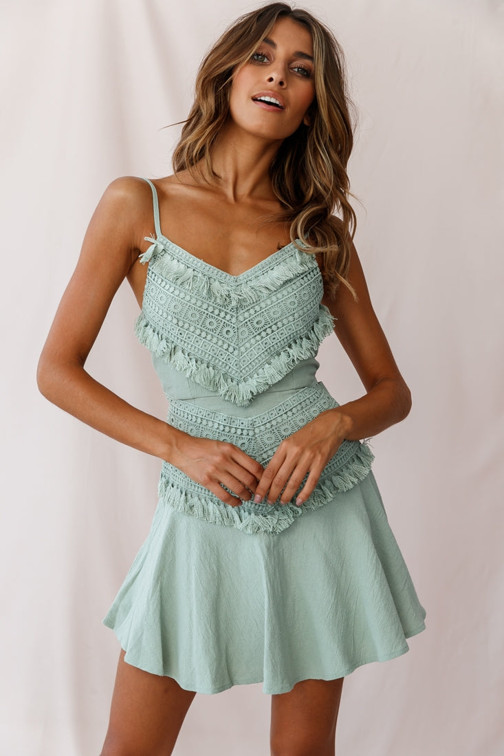 Janey Appliqué A-Line Dress Pistachio by Selfie Leslie