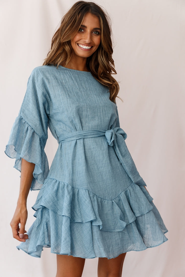 Wilshire Tiered Ruffle Hem Dress Denim Blue by Selfie Leslie