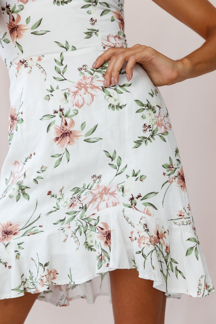 Taj Lace-Up Back Asymmetrical Hem Dress Floral Print White by Selfie Leslie