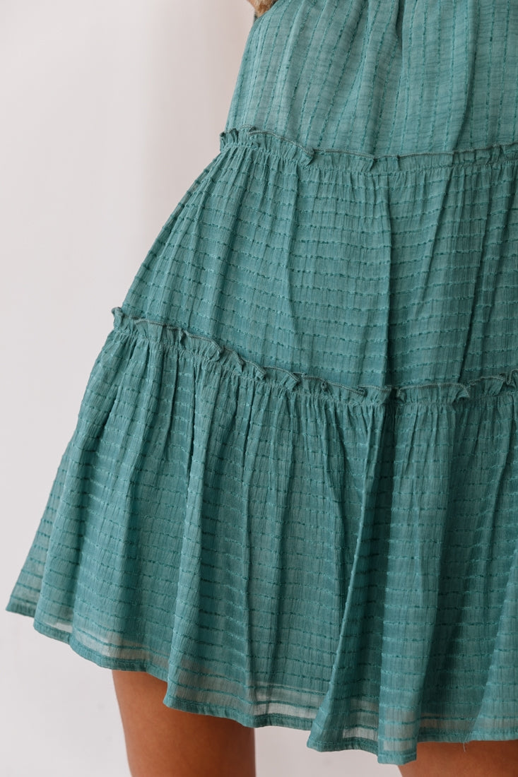 Dolly Layered Ruffle Tied Shoulder Strap Dress Green by Selfie Leslie
