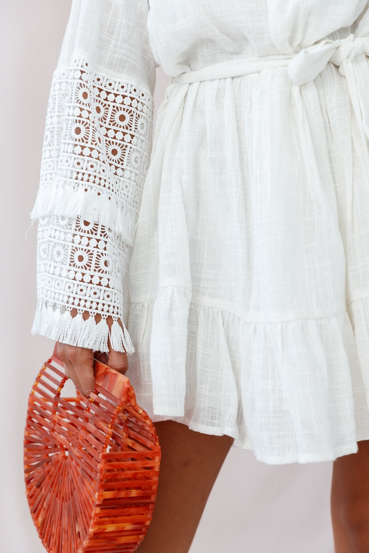 Mona Off-Shoulder Embellished Sleeve Dress White by Selfie Leslie