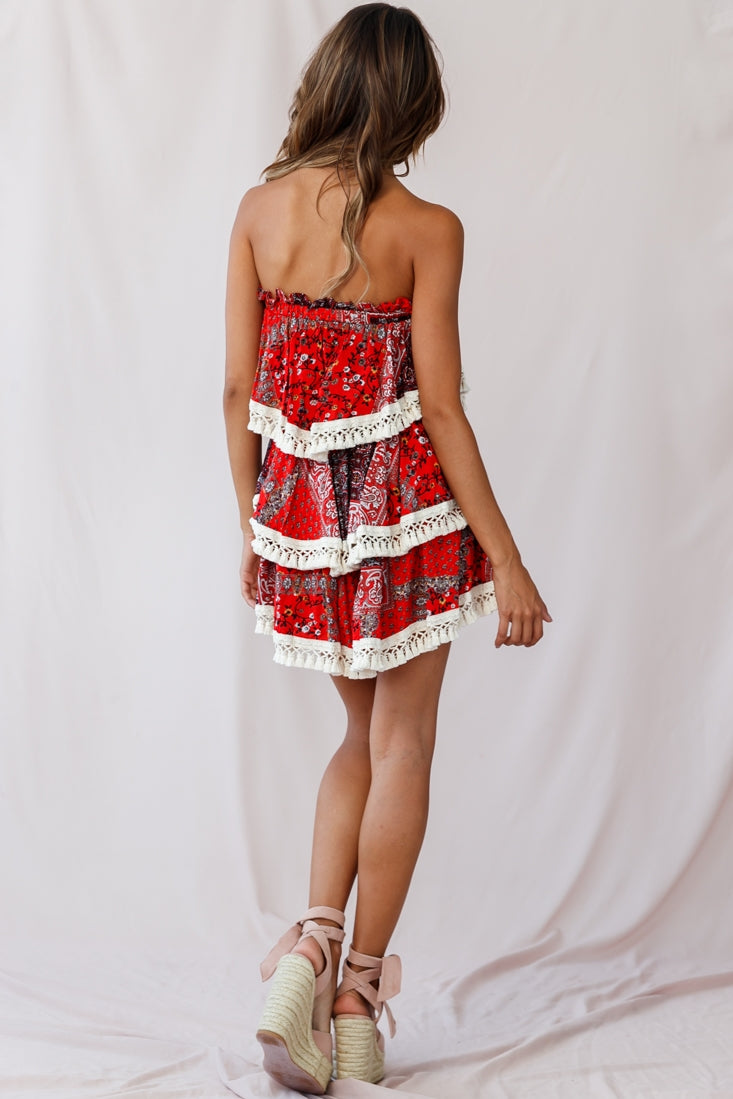 Palau Tassel-Trimmed Paisley Skirt Red by Selfie Leslie