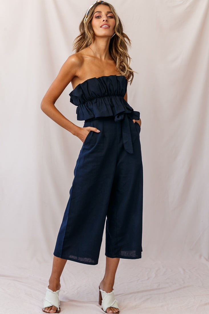 Thea Ruffle Crop Top Jumpusit Navy by Selfie Leslie