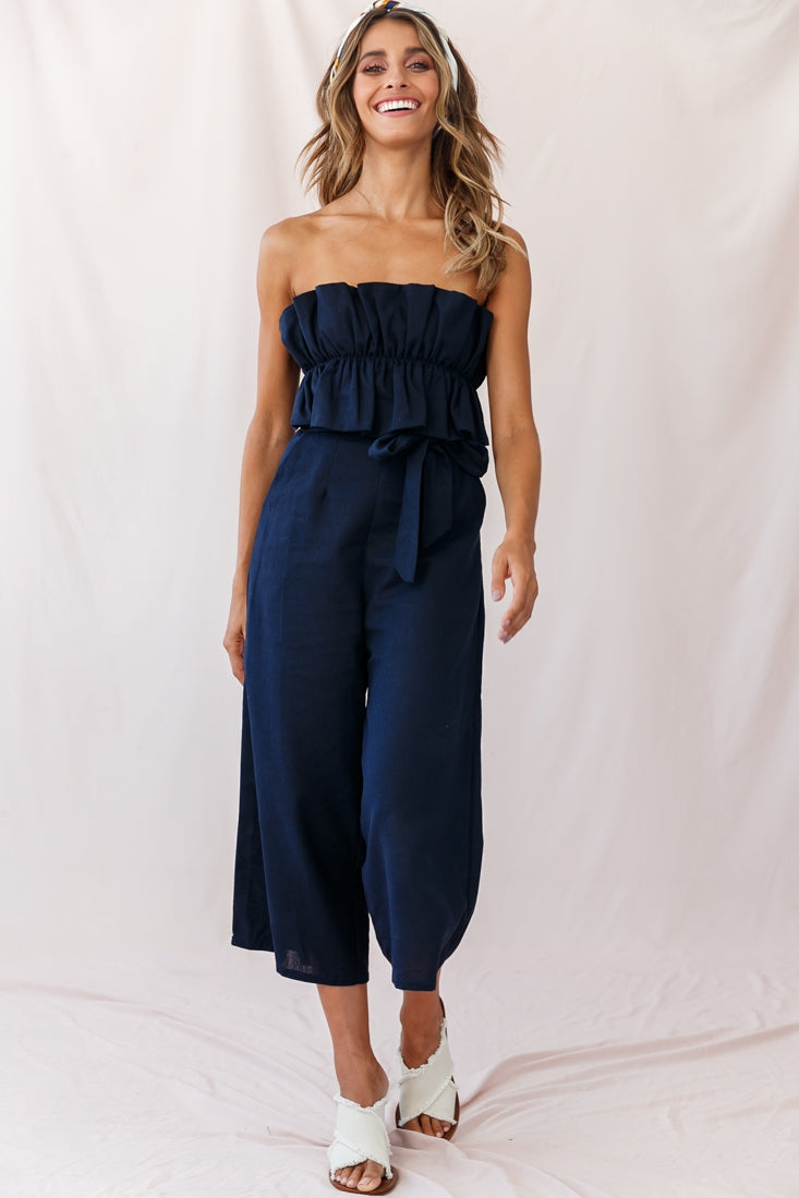 Thea Ruffle Crop Top Jumpusit Navy by Selfie Leslie