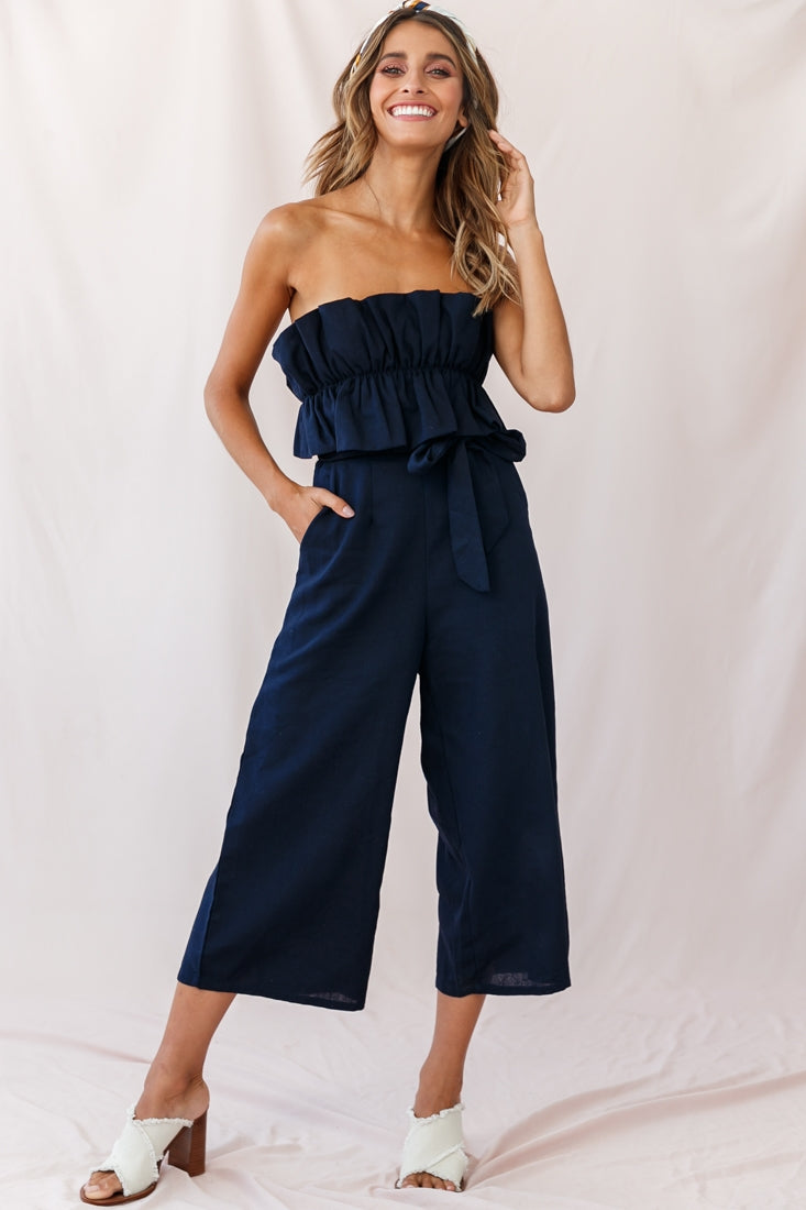 Thea Ruffle Crop Top Jumpusit Navy by Selfie Leslie