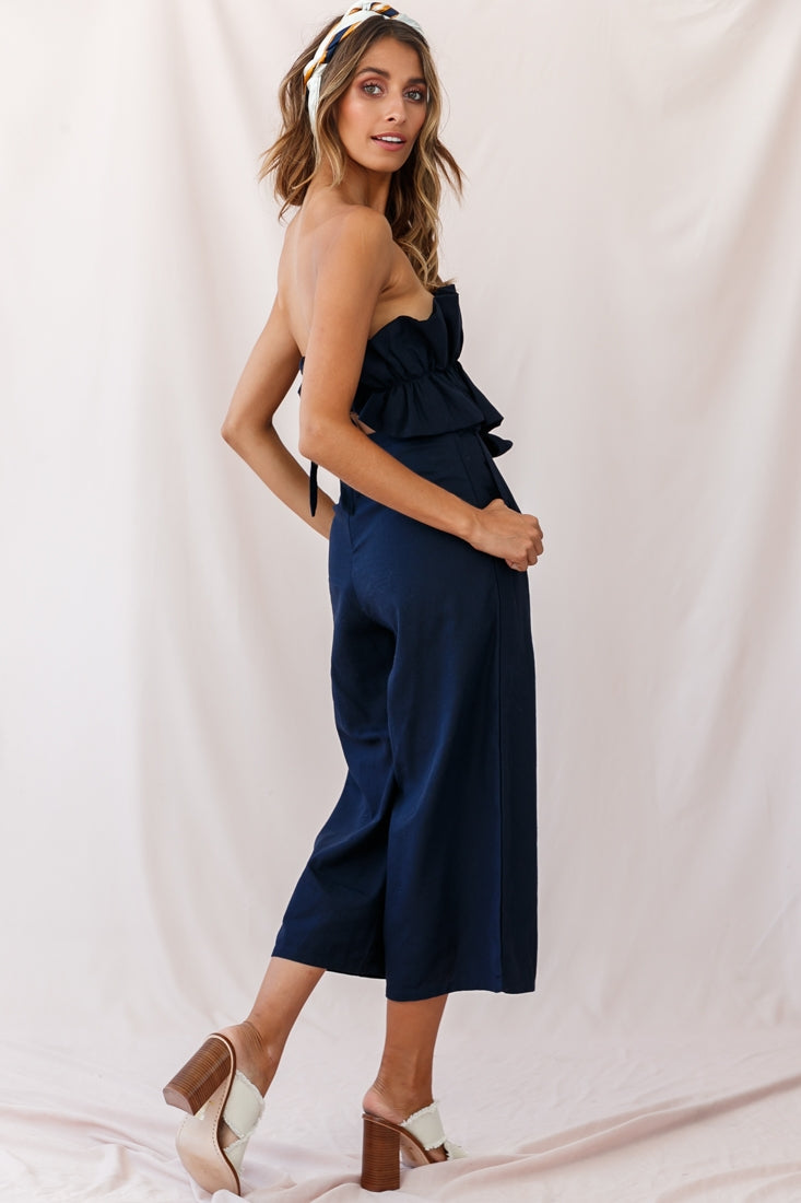 Thea Ruffle Crop Top Jumpusit Navy by Selfie Leslie