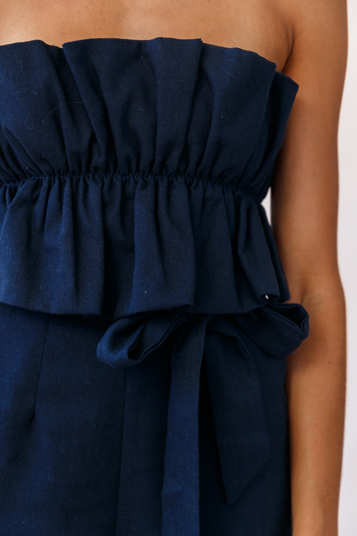 Thea Ruffle Crop Top Jumpusit Navy by Selfie Leslie