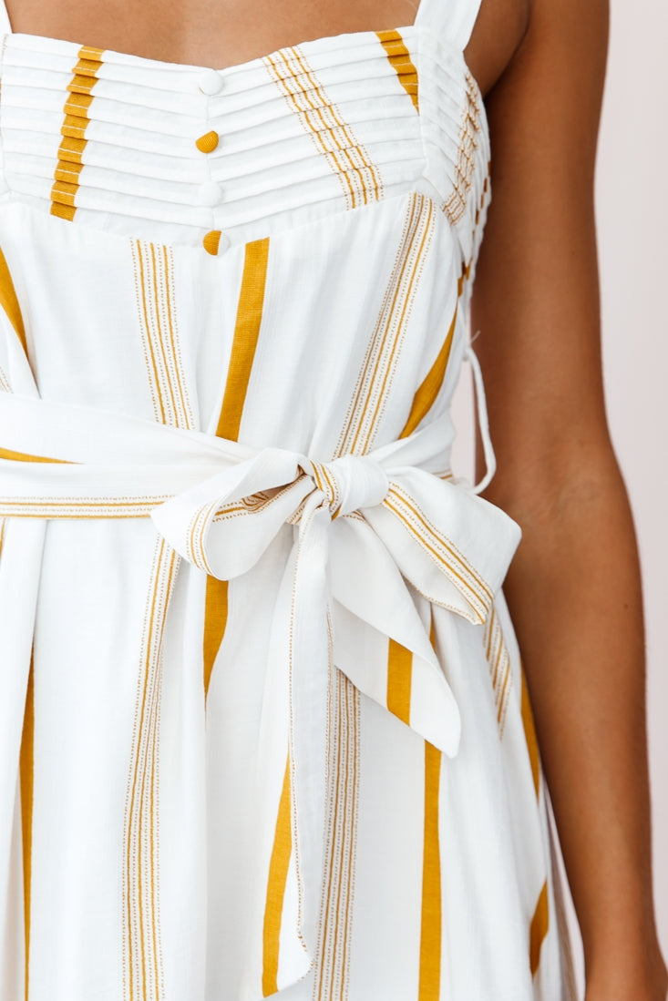 Colmar Wide Strap Midi Dress White Mustard Stripe by Selfie Leslie