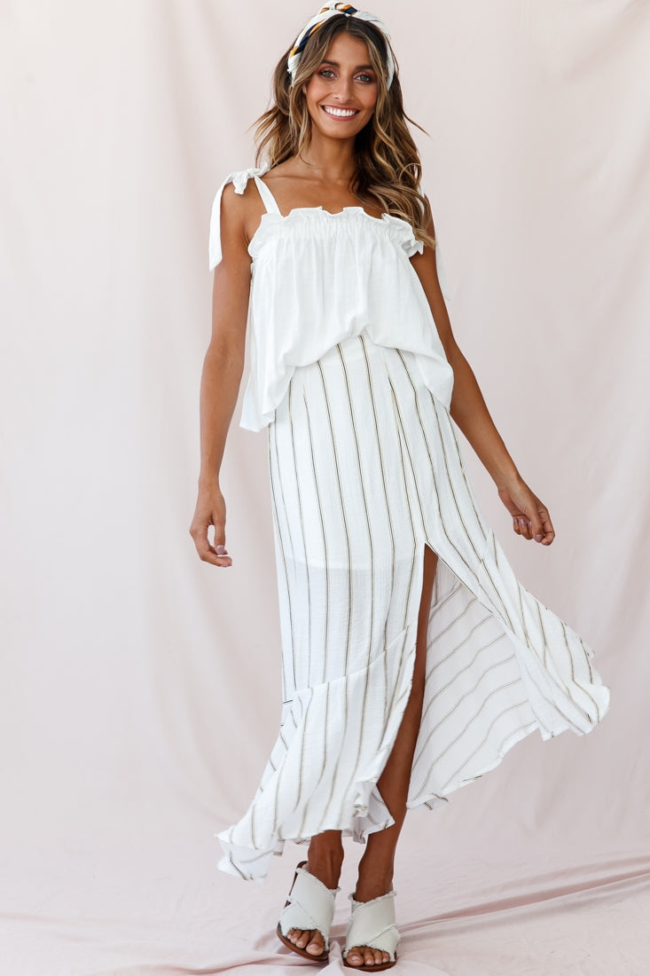 Journey Tied Shoulder Elasticated Neckline Top White by Selfie Leslie