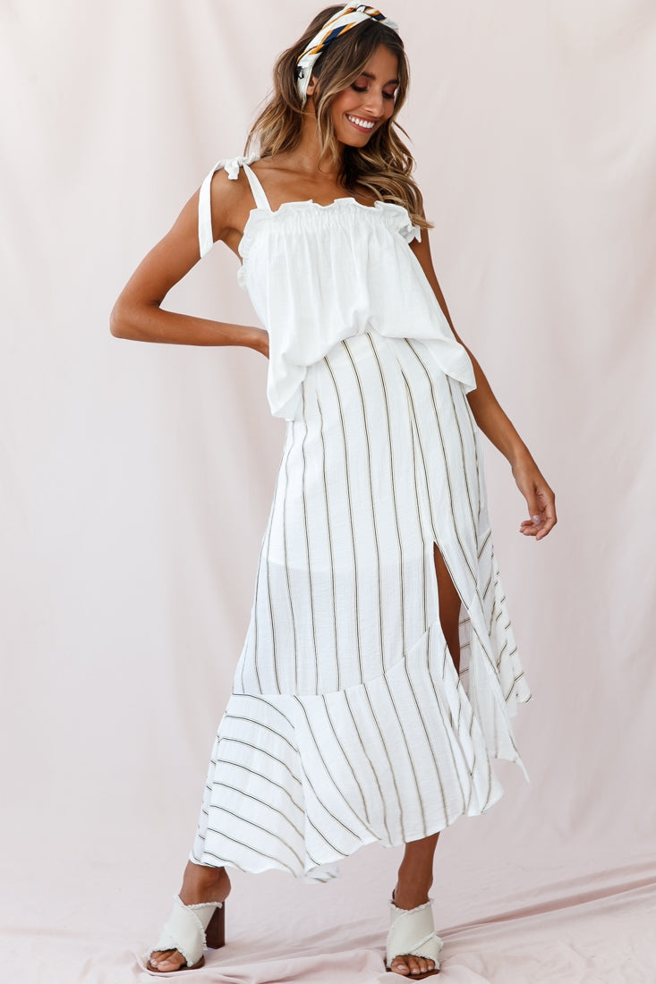 Friday Front Split Maxi Skirt Stripe Print Mustard/Navy by Selfie Leslie