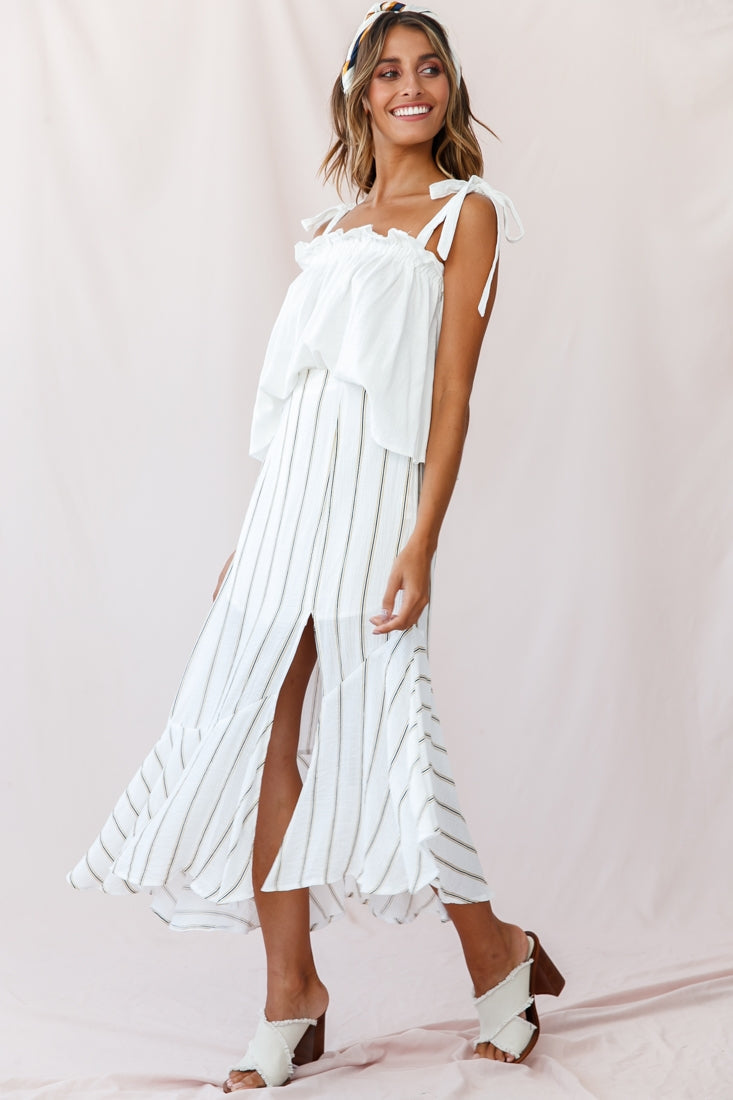 Friday Front Split Maxi Skirt Stripe Print Mustard/Navy by Selfie Leslie