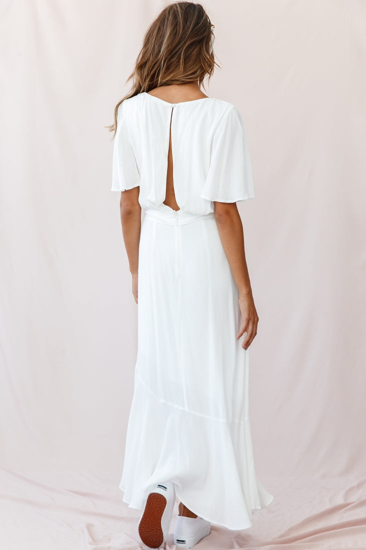 Friday Surplice Neckline Front Split Maxi Dress White by Selfie Leslie