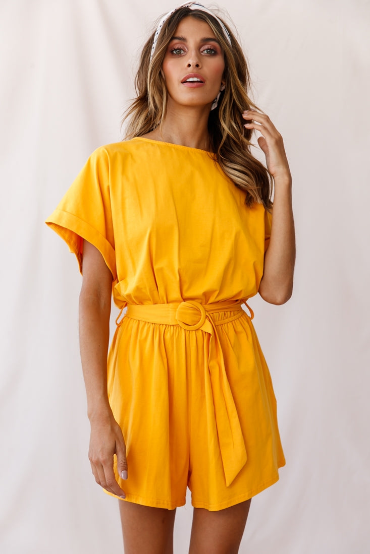 Chelsea Belted T-Shirt Romper Mustard by Selfie Leslie
