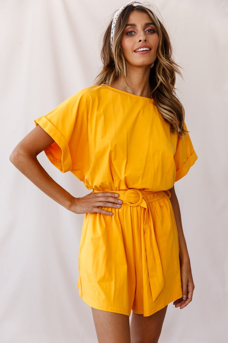 Chelsea Belted T-Shirt Romper Mustard by Selfie Leslie