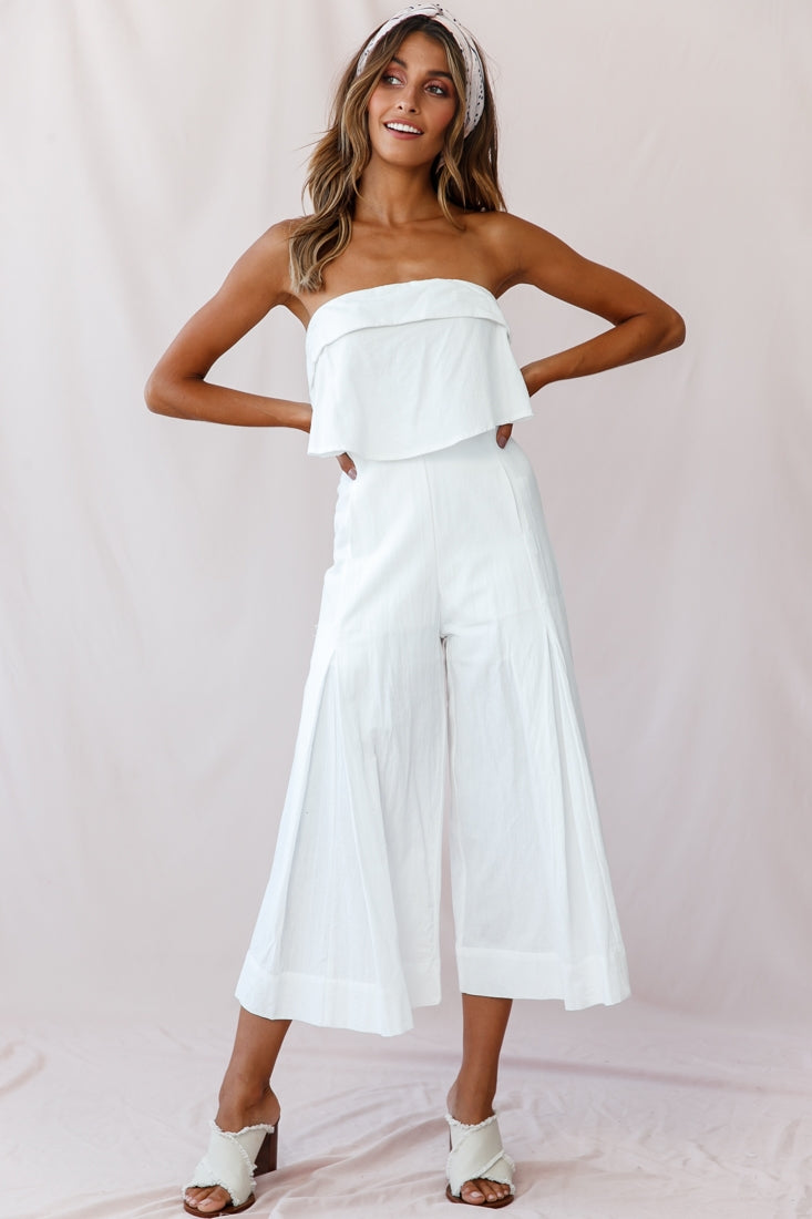 Saturday Layered Bandeau Wide Leg Capri Jumpsuit White by Selfie Leslie