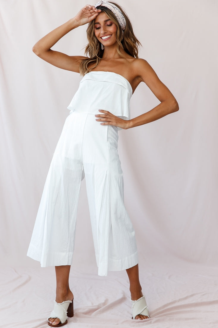 Saturday Layered Bandeau Wide Leg Capri Jumpsuit White by Selfie Leslie