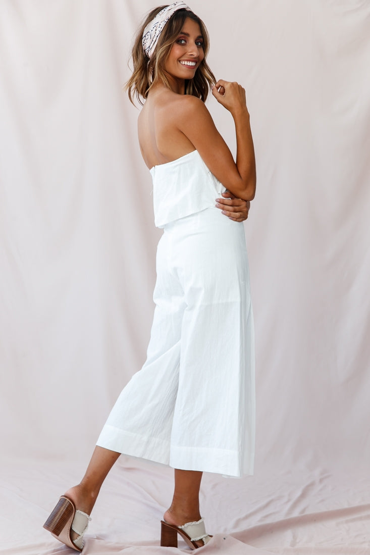 Saturday Layered Bandeau Wide Leg Capri Jumpsuit White by Selfie Leslie