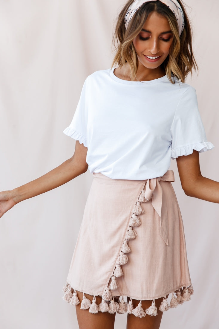 Kris Tassel Trimmed Wrap Skirt Mocha by Selfie Leslie