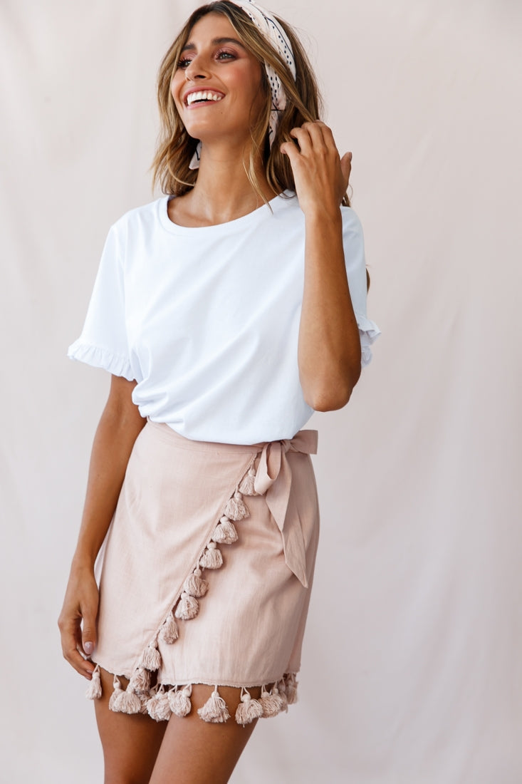 Kris Tassel Trimmed Wrap Skirt Mocha by Selfie Leslie