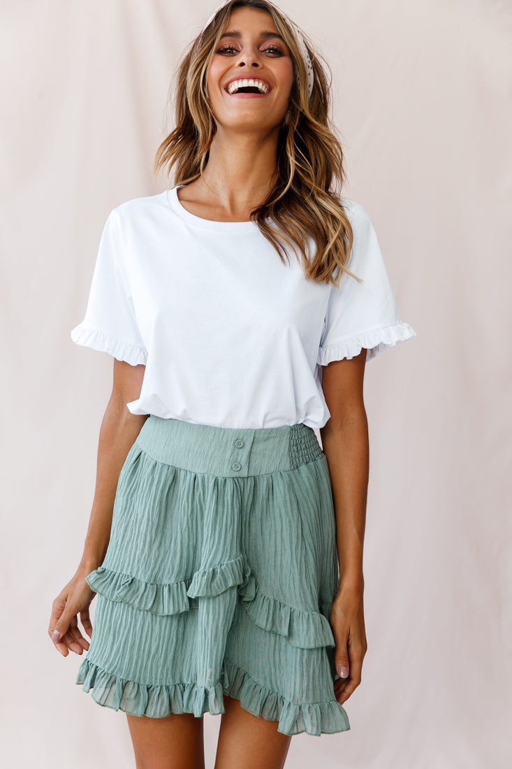 Mara Elasticated Waist Asymmetric Hem Skirt Olive by Selfie Leslie