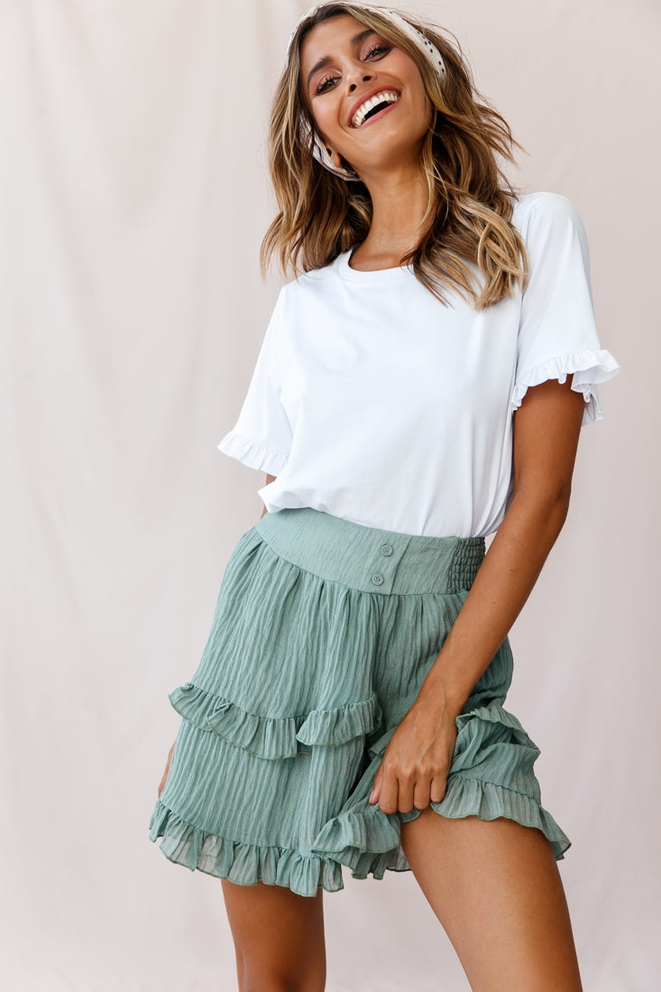 Mara Elasticated Waist Asymmetric Hem Skirt Olive by Selfie Leslie