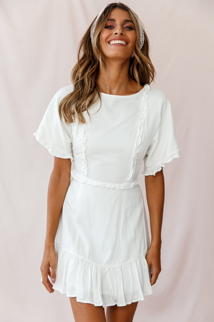 Thursday Ruffle Detail Lace-Up Back Dress White by Selfie Leslie