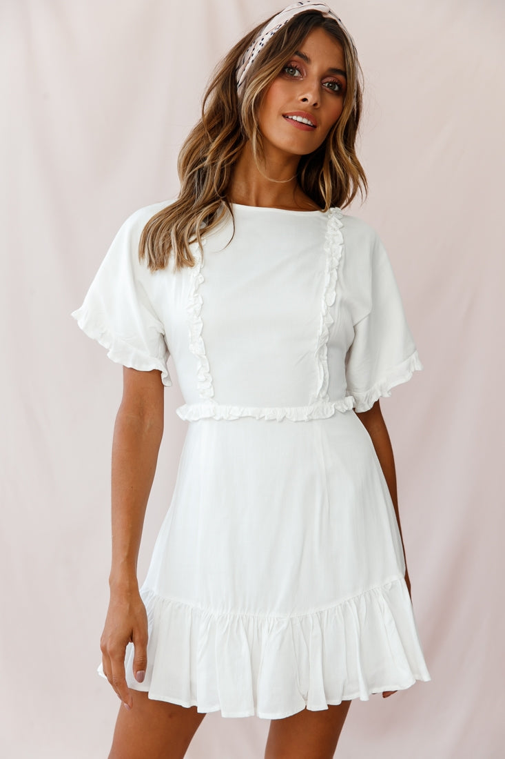 Thursday Ruffle Detail Lace-Up Back Dress White by Selfie Leslie