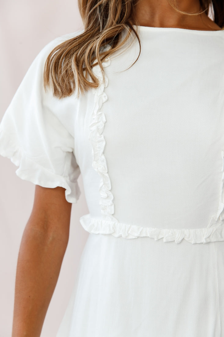 Thursday Ruffle Detail Lace-Up Back Dress White by Selfie Leslie