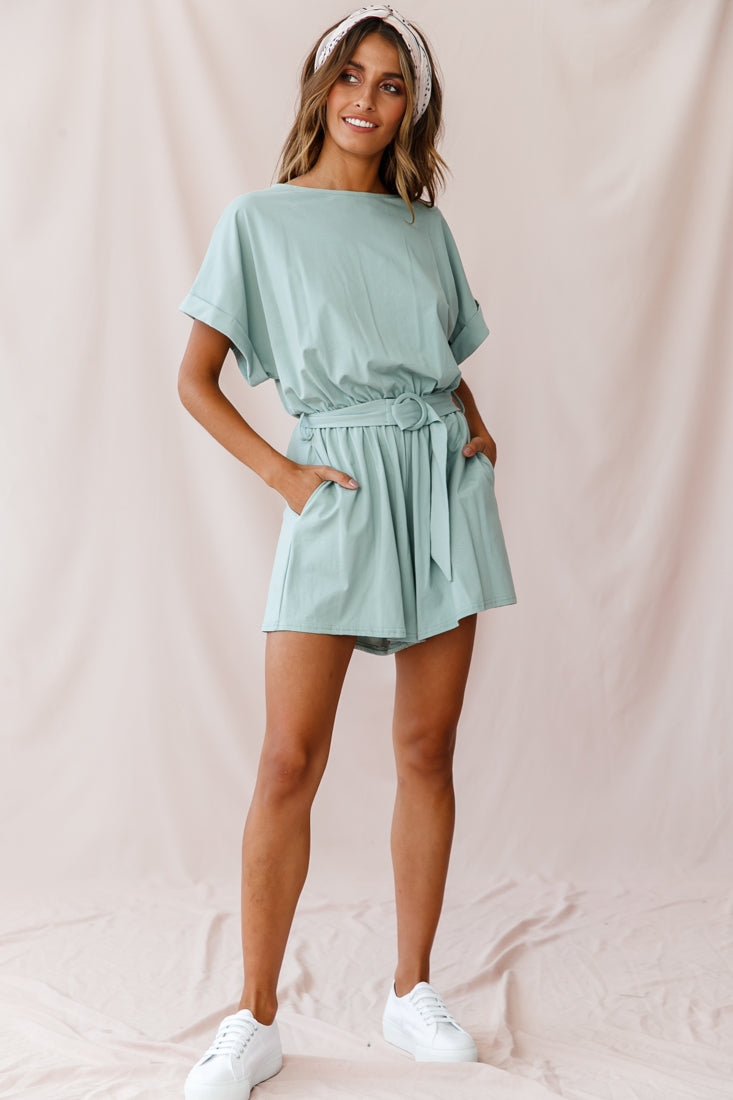 Chelsea Belted T-Shirt Romper Sage by Selfie Leslie
