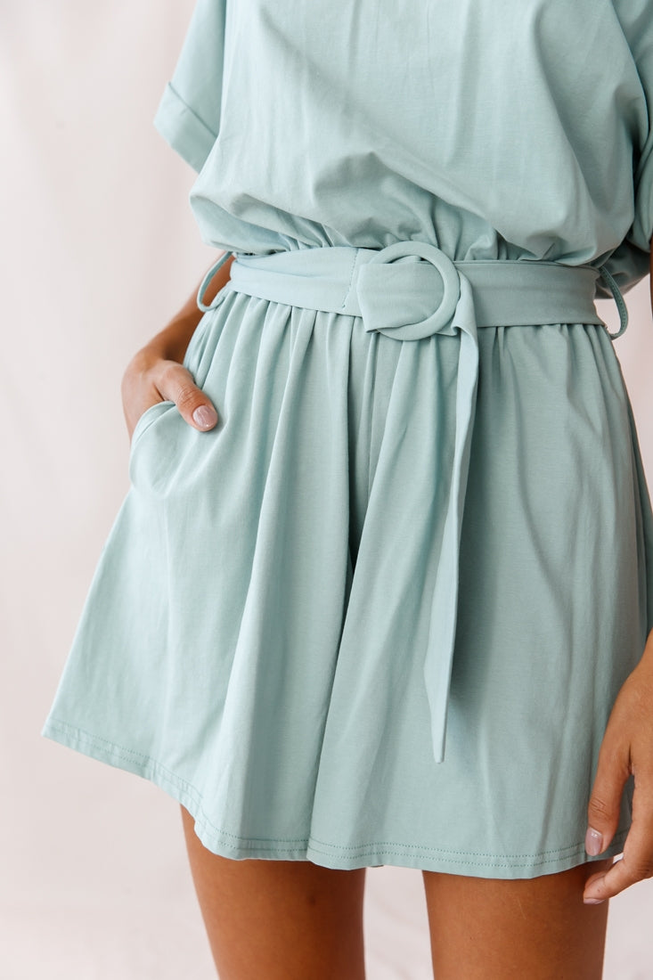 Chelsea Belted T-Shirt Romper Sage by Selfie Leslie