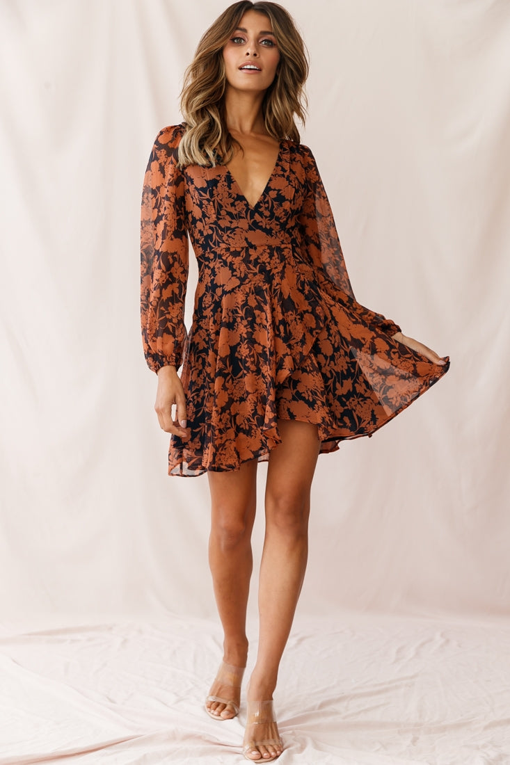 Wisteria Lane Long Sleeve Tea Dress Floral Print Navy by Selfie Leslie