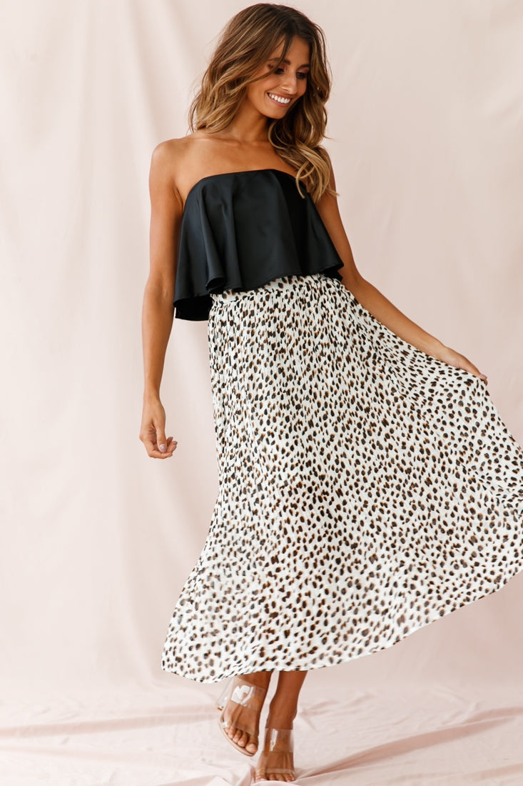 Caroline Accordion Pleat Midi Skirt Animal Print White by Selfie Leslie