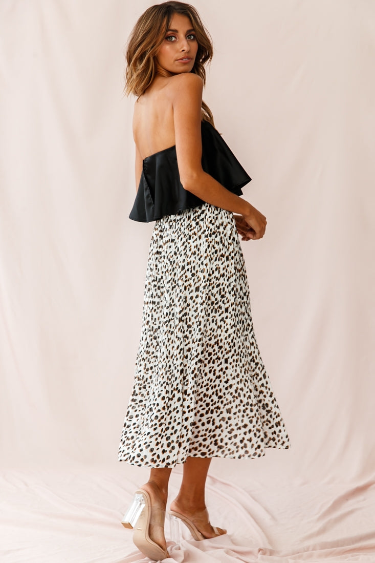 Caroline Accordion Pleat Midi Skirt Animal Print White by Selfie Leslie