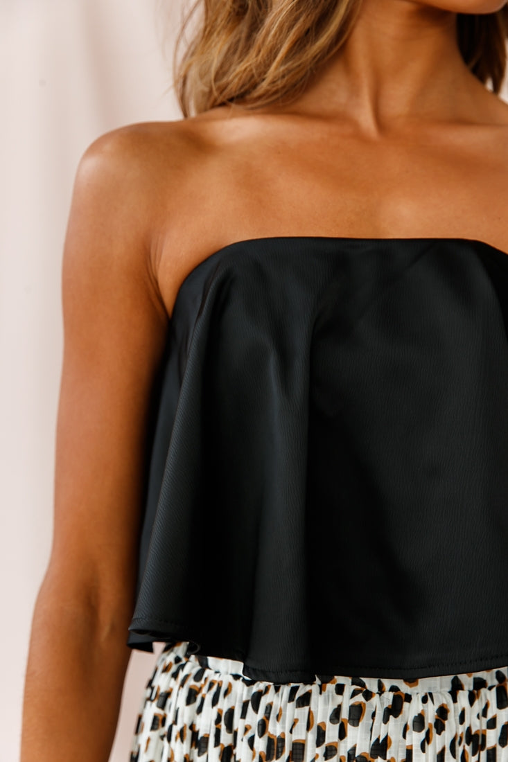 Marie Satin Bandeau Crop Top Black by Selfie Leslie
