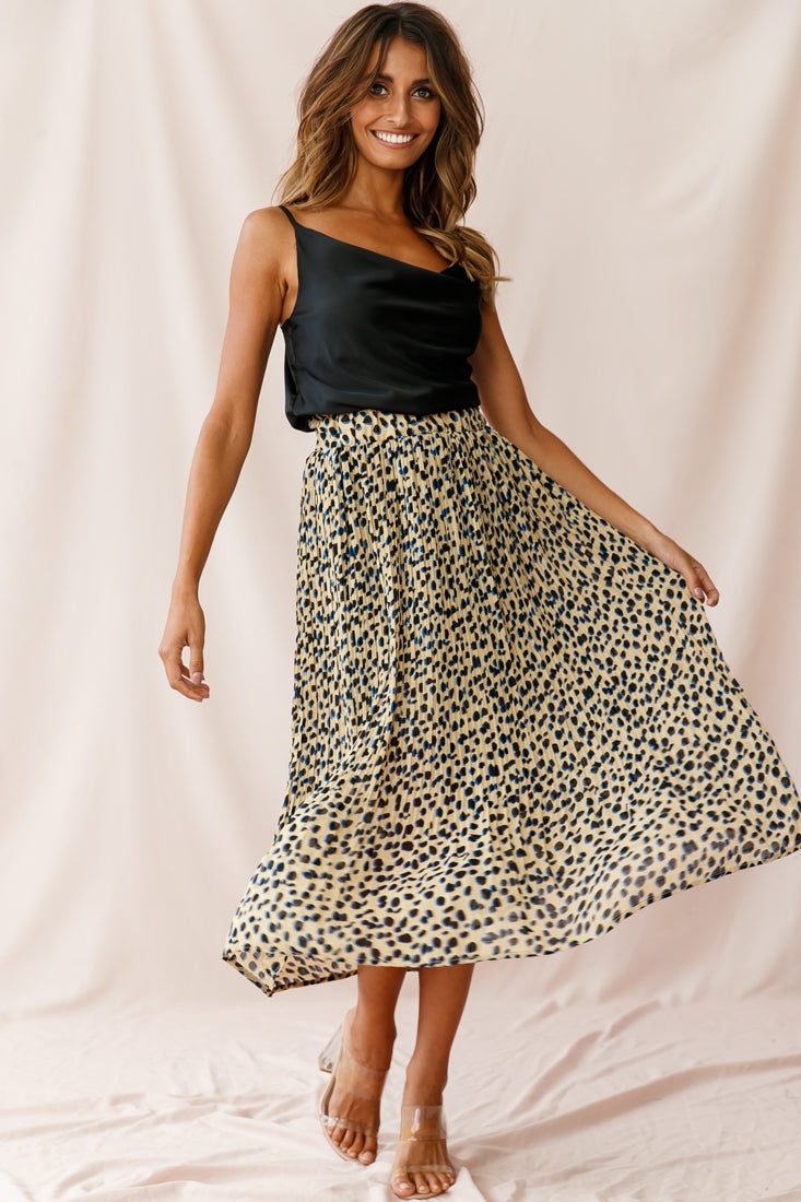 Caroline Accordion Pleat Midi Skirt Animal Print Beige by Selfie Leslie