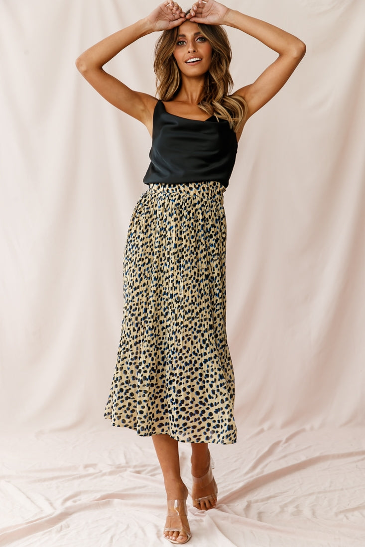 Caroline Accordion Pleat Midi Skirt Animal Print Beige by Selfie Leslie
