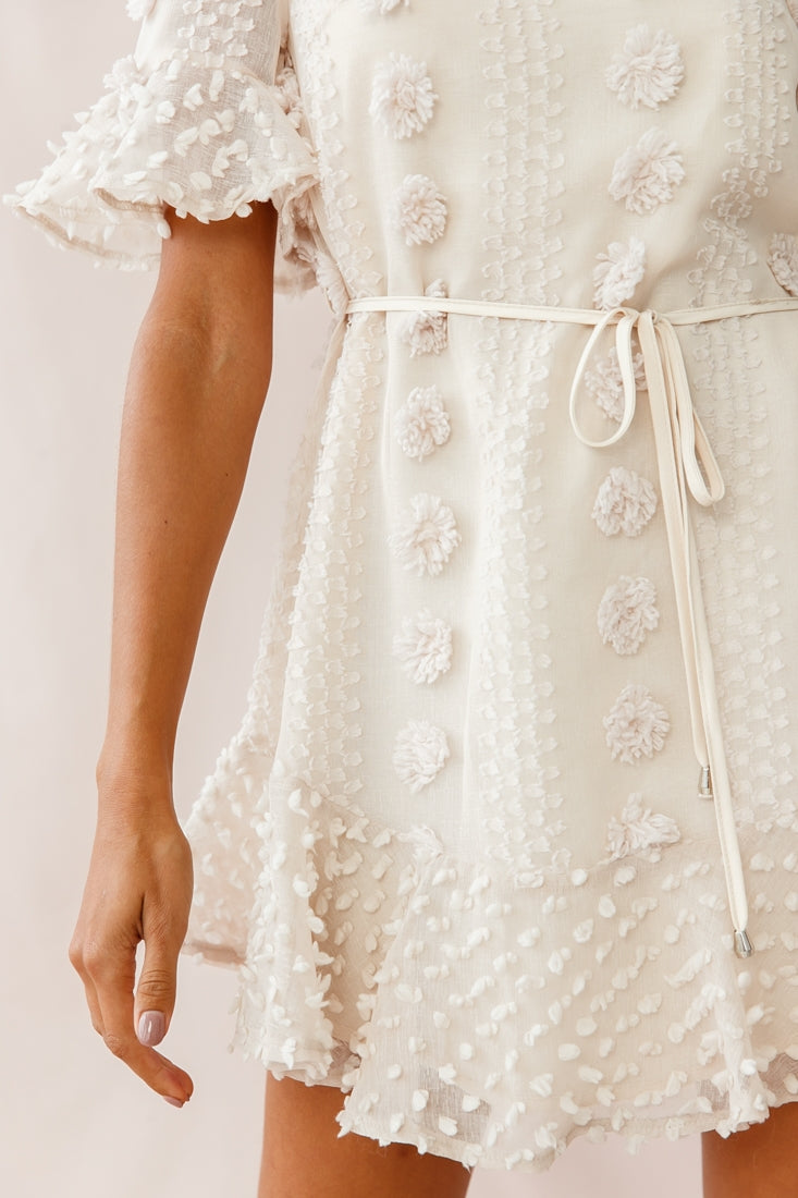 Maleny Embellished Fluted Hem Dress Beige by Selfie Leslie