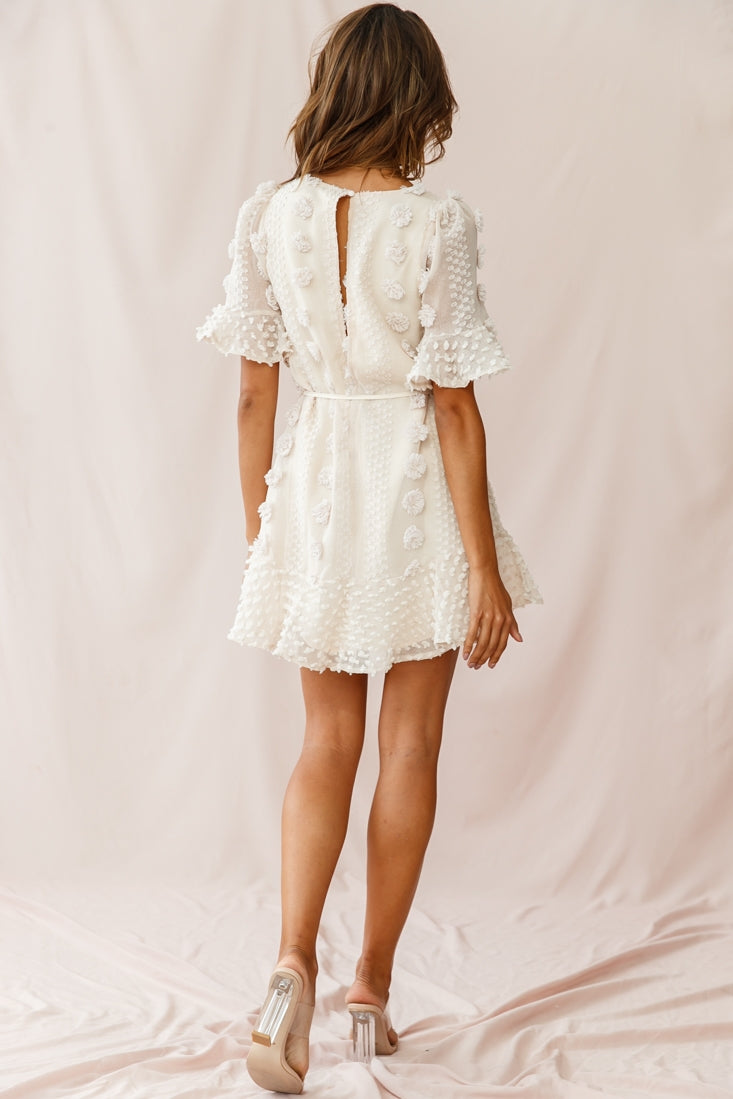 Maleny Embellished Fluted Hem Dress Beige by Selfie Leslie