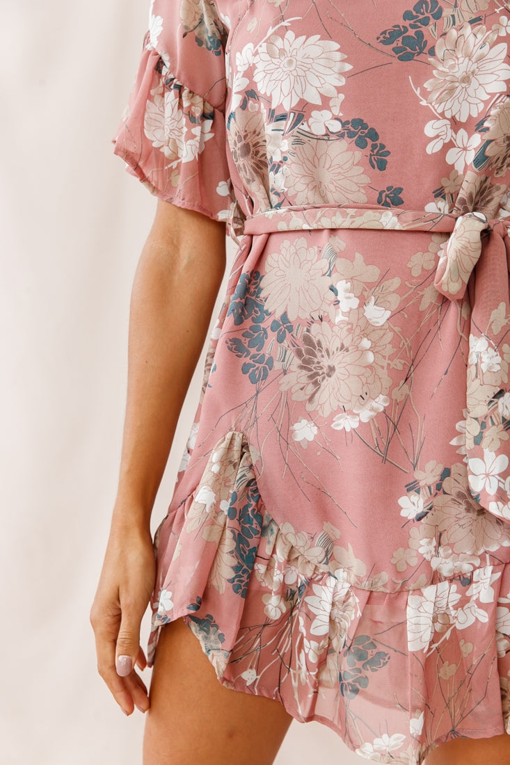 Azealia Ruffle Hem Floral Dress Rose by Selfie Leslie