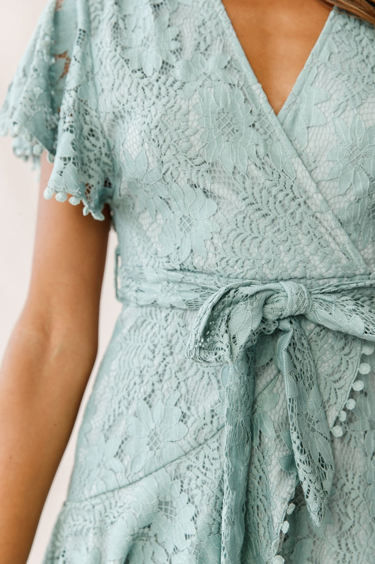 Cami Angel Sleeve Faux Wrap Dress Sage by Selfie Leslie