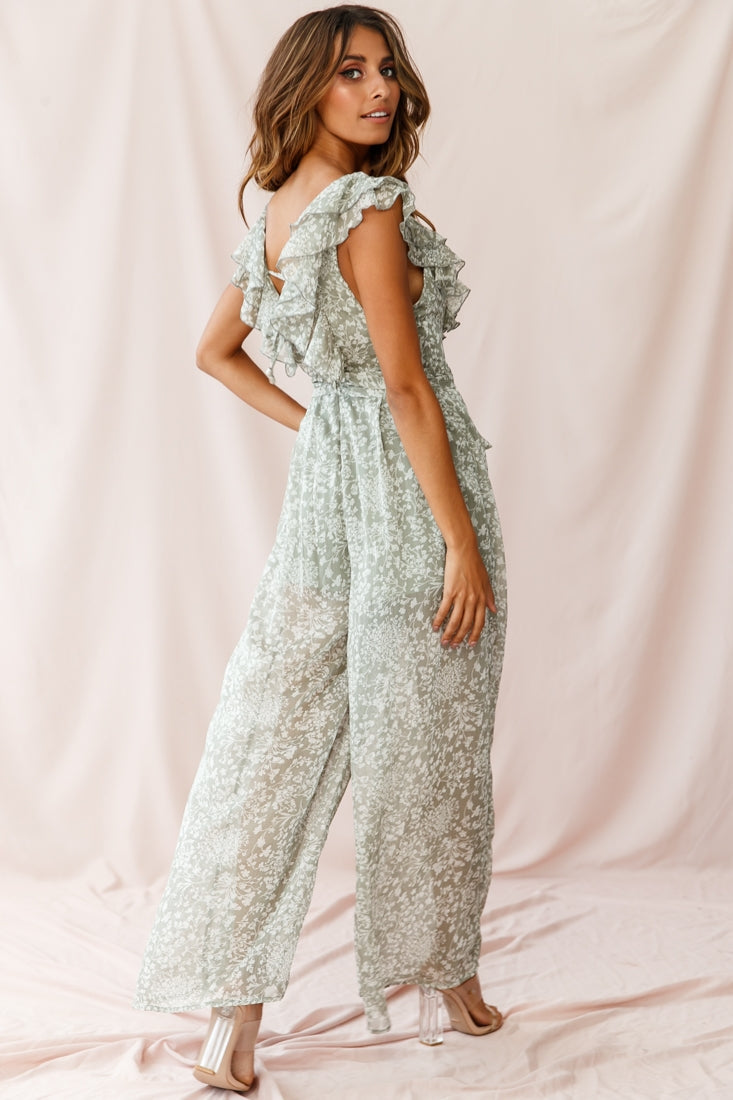 Marcia Ruffle Strap Wide Leg Jumpsuit Olive by Selfie Leslie